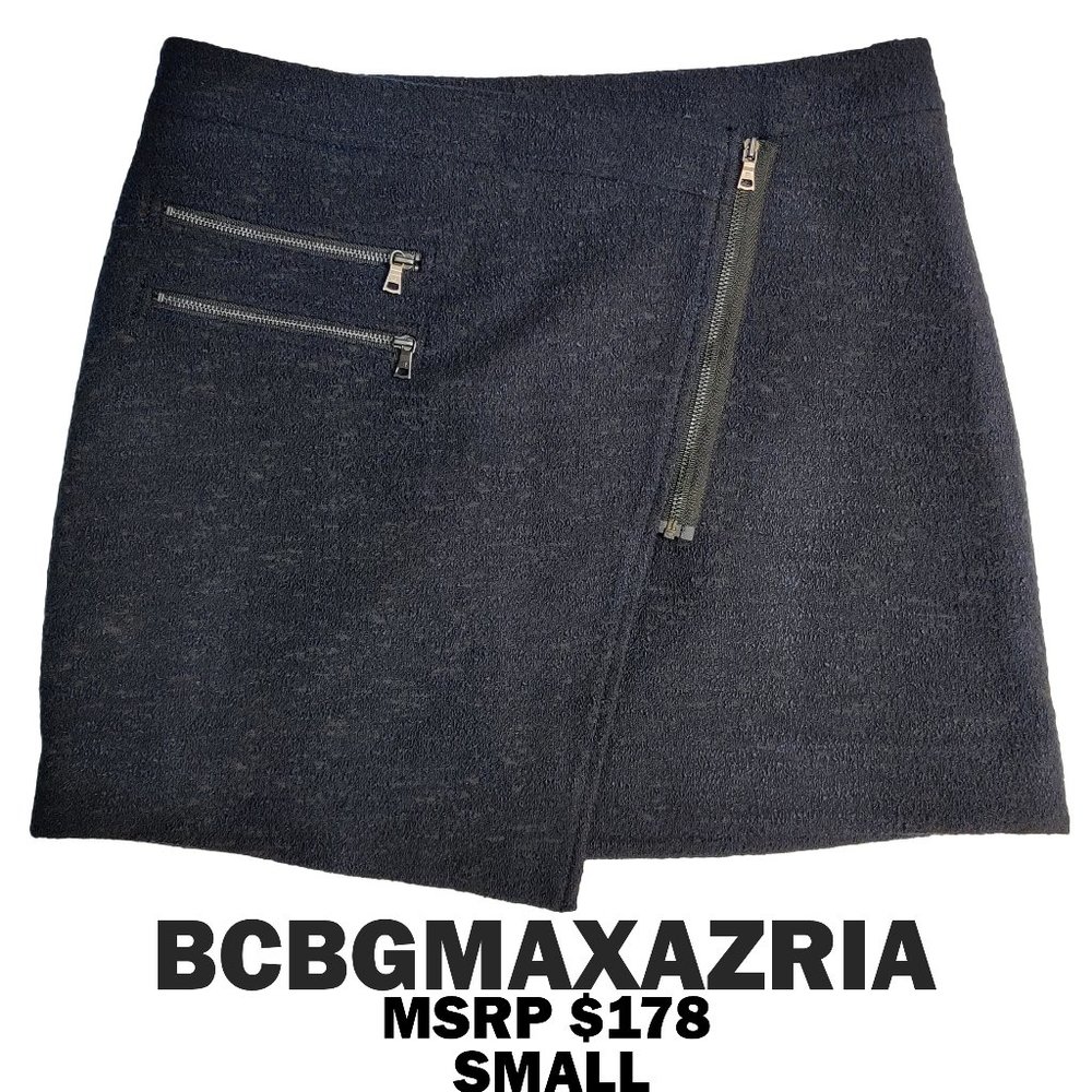 $178 BCBGMAXAZRIA Skirt Faux Wrap Navy Mini Small